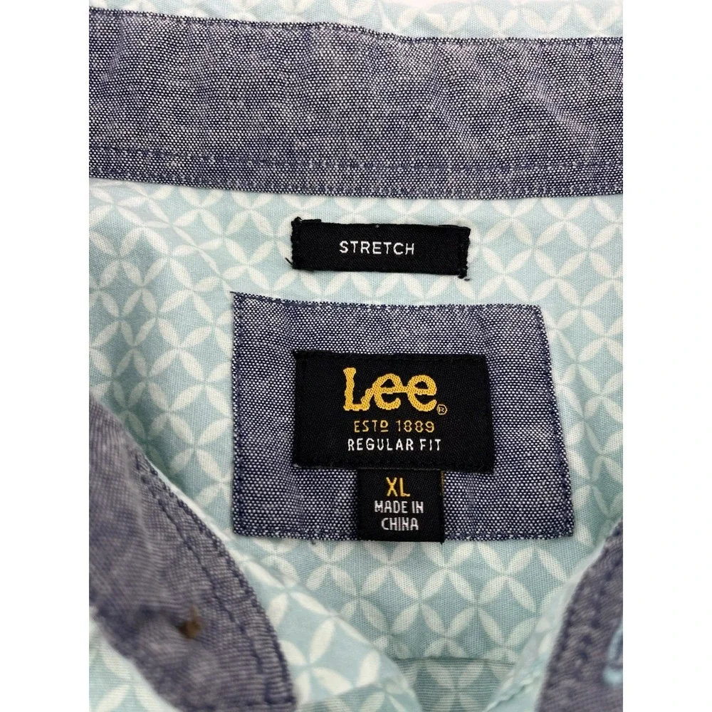 Lee Button Up Shirt Mens XL Stretch Geometric Print Short Sleeve EC - Picture 2 of 3